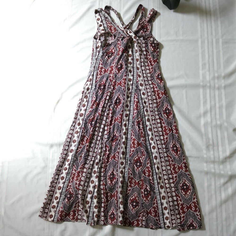 Boho Patterned Cross Back Strappy Button Down Max… - image 6